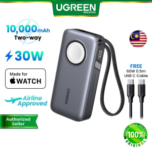 UGREEN 30W Nexode Magnetic Powerbank 10000mAh MFi Apple Watch Charger Built-in USB-C Cable PD Fast Charging Portable Battery Pack compatible for Apple Watch S9 S10 Ultra SE iOS iPhone 17 Pro Air