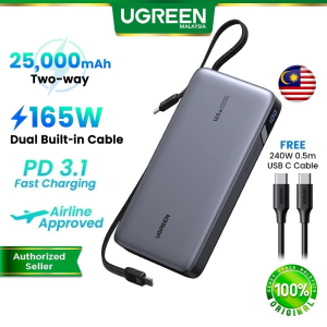 UGREEN 165W Nexode PowerBank 25000mAh PD3.1 Two Built in USB C Cable Fast Charging Portable Battery Pack iPhone 17 Pro Max Air Samsung S25 Xiaomi iPad Macbook Honor Oppo